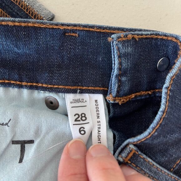 LOFT Modern Straight Med Wash Ankle Cuff Stretch Denim Jeans Women's Sz 28 / 6 - Picture 9 of 12